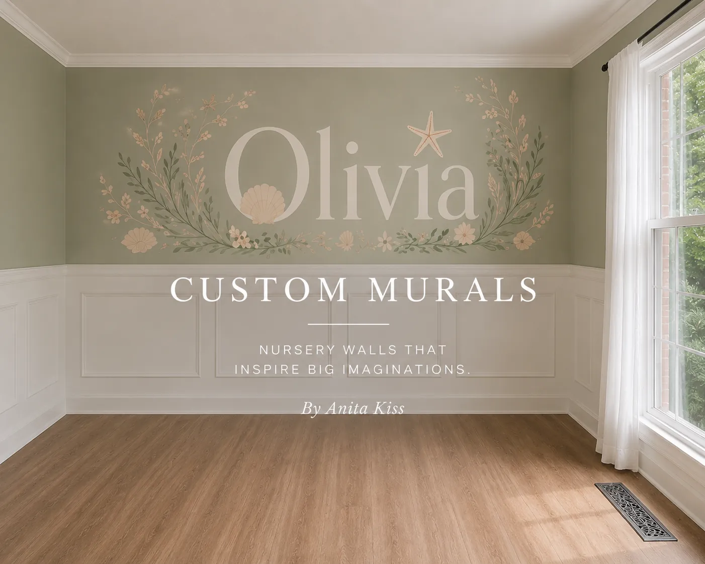 Custom Murals branded photo, personalized nursery name mural