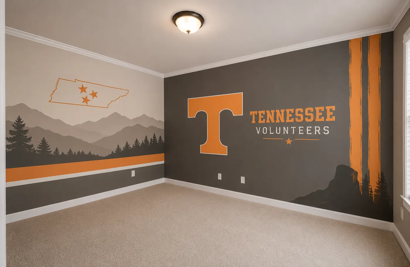 Tennessee Volunteers themed mural with mountain landscape